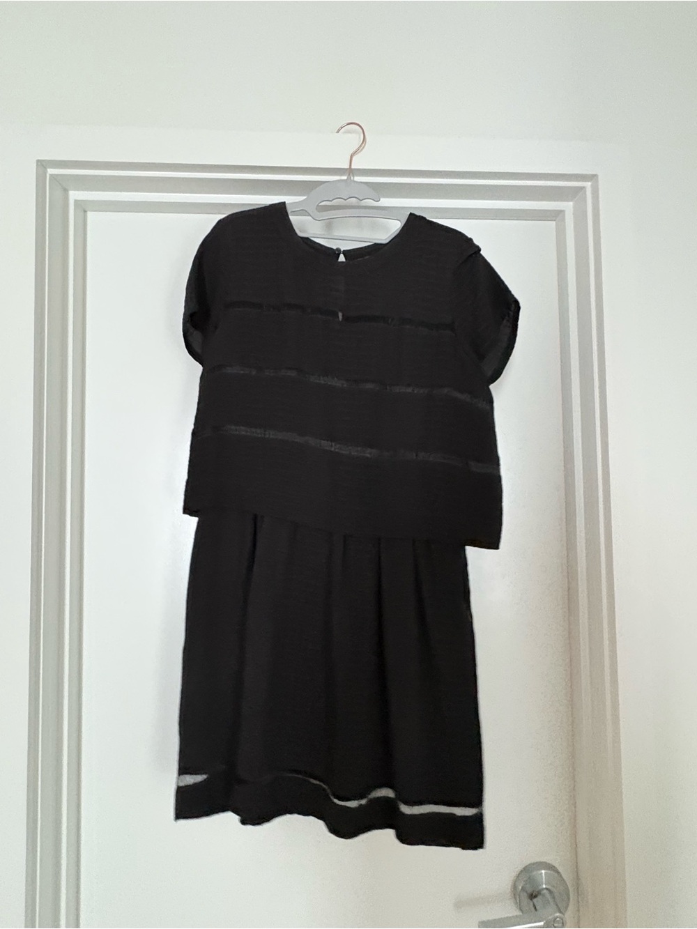 Comptoir Des Cotonniers Black Layered Mini Dress with Sheer Stripes us xs/eu 36